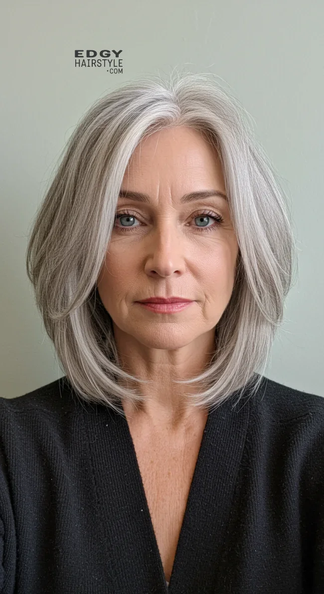 4. Chic Layered Lob | 10 Chic Grey Hairstyles For Women Over 60 That You’ll Love To Try