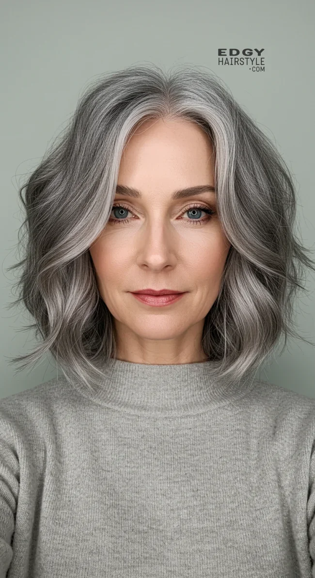 3. Elegant Wavy Shoulder-Length Cut | 10 Chic Grey Hairstyles For Women Over 60 That You’ll Love To Try