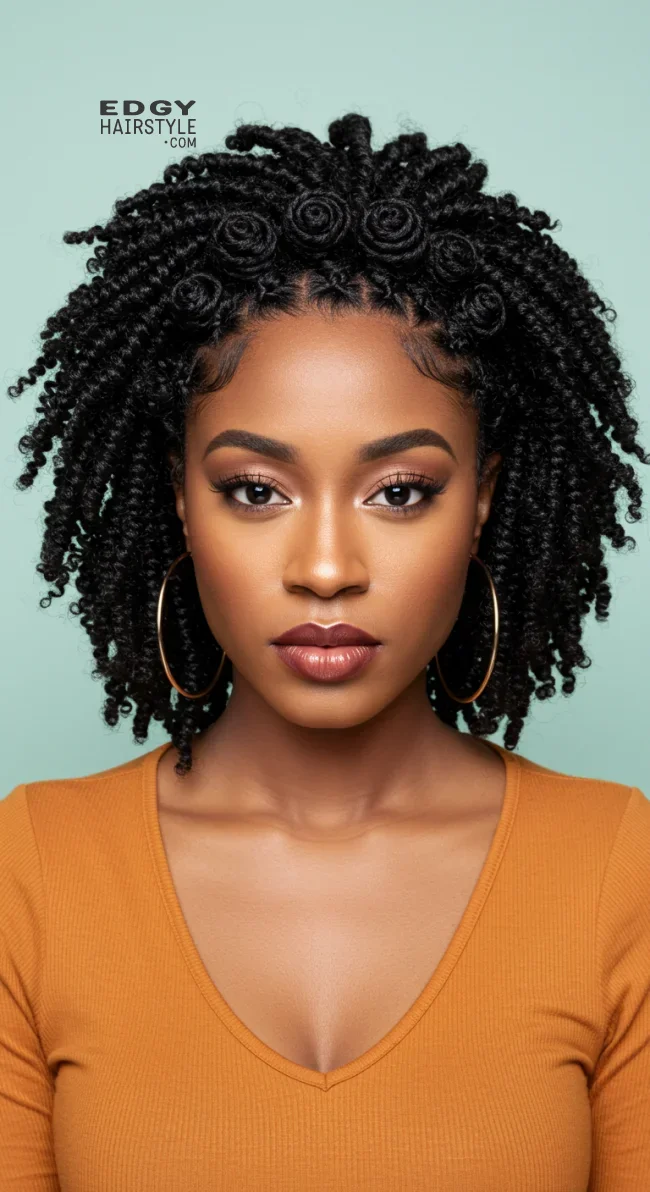 3. Flat Twist with Bantu Knots | 10 Simple Flat Twist Styles For Quick Everyday Looks