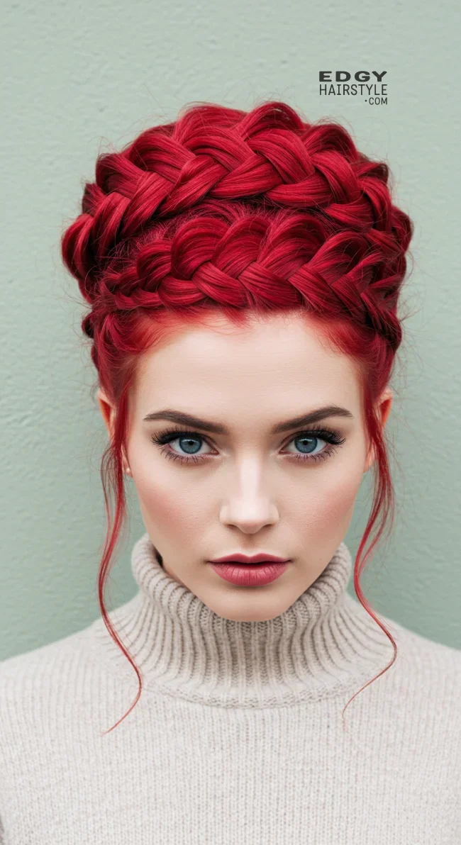 13. Scarlet Red Braided Updo | Winter’s Hottest Hair Color: Top Red Shades To Embrace This Winter