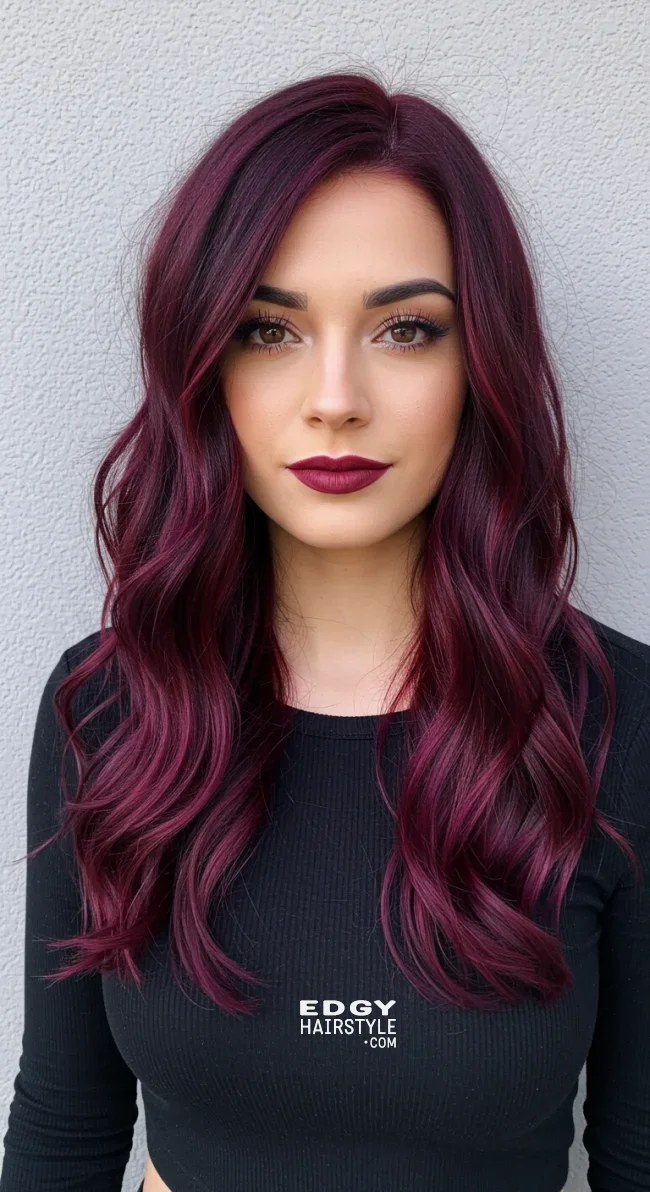 13. Dark Red Hair with Burgundy-Purple Highlights | 15 Trendy Hairstyles With Purple Highlights