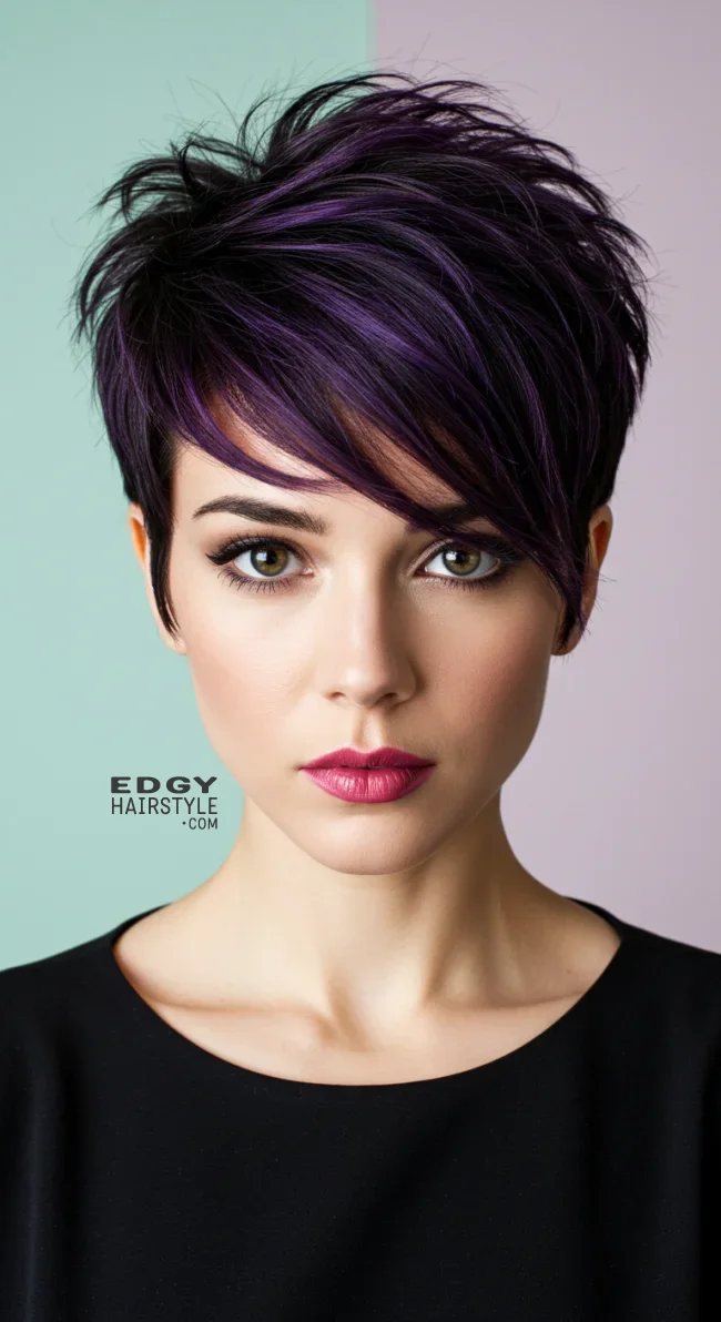 5. Pixie Cut with Dark Purple Tips | 15 Trendy Hairstyles With Purple Highlights