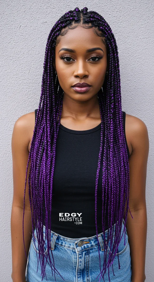 8. Long Braided Hair with Violet Strands | 15 Trendy Hairstyles With Purple Highlights