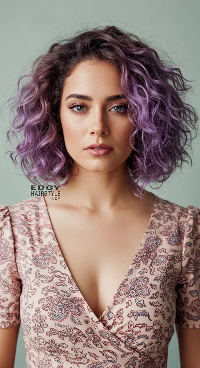 6. Curly Bob with Lavender Highlights | 15 Trendy Hairstyles With Purple Highlights