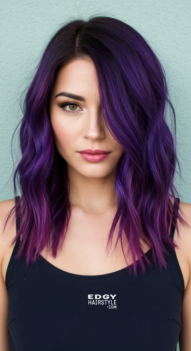 4. Deep Purple Ombre on Medium-Length Hair | 15 Trendy Hairstyles With Purple Highlights