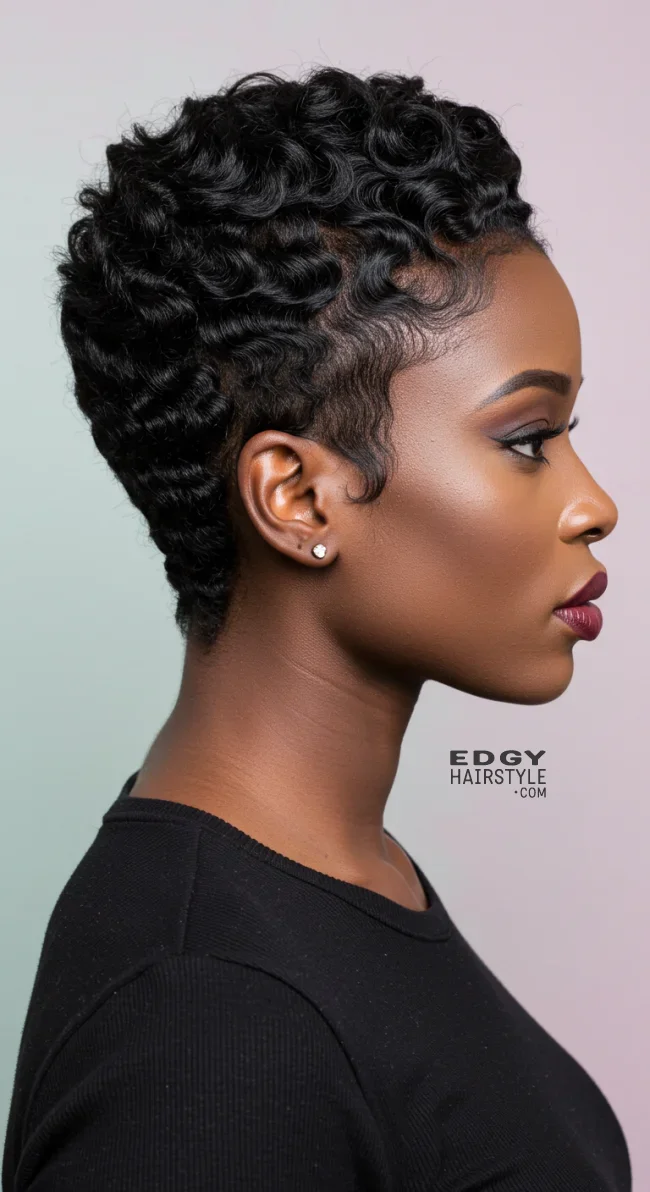 8. Textured Finger Waves with Fade | Short Natural Fade Haircuts For Black Women