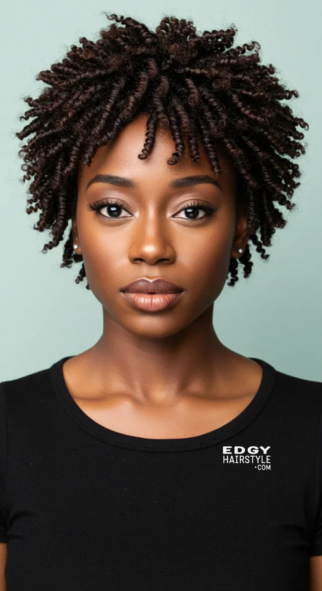 7. Twist-Out Pixie Cut | Short Natural Haircuts For Black Women With Round Faces