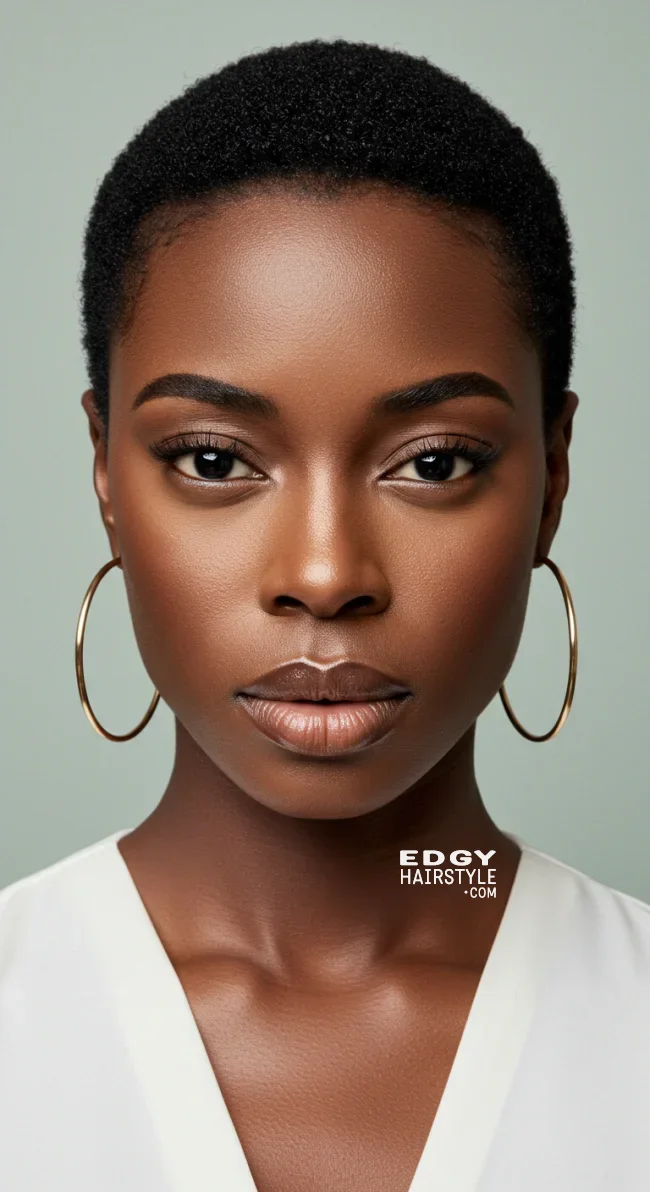 5. Buzz Cut with Defined Edges | Short Natural Haircuts For Black Women With Round Faces