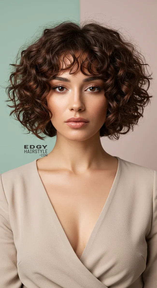 6. Curly Fluffy Bob with Side Bangs | 8 Unique Short Fluffy Haircuts For A Fresh &Amp; Youthful Style