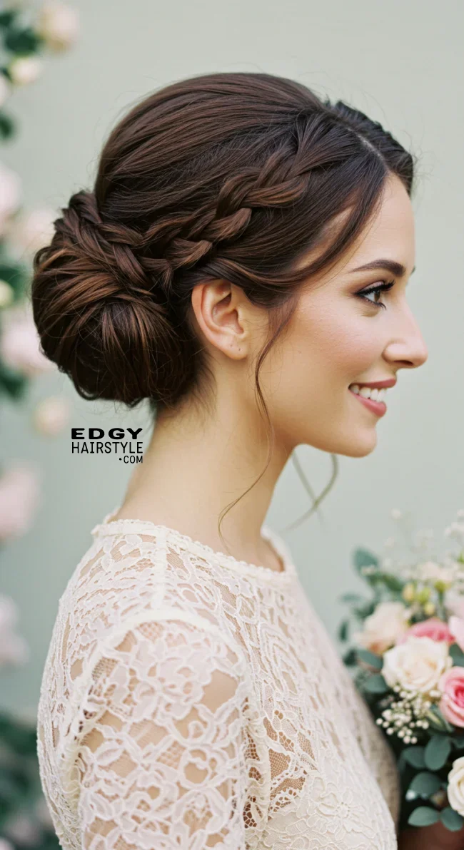 7. Low Braided Bun | Chic And Timeless Updo Hairstyles: Elevate Your Look With These Stunning Updos