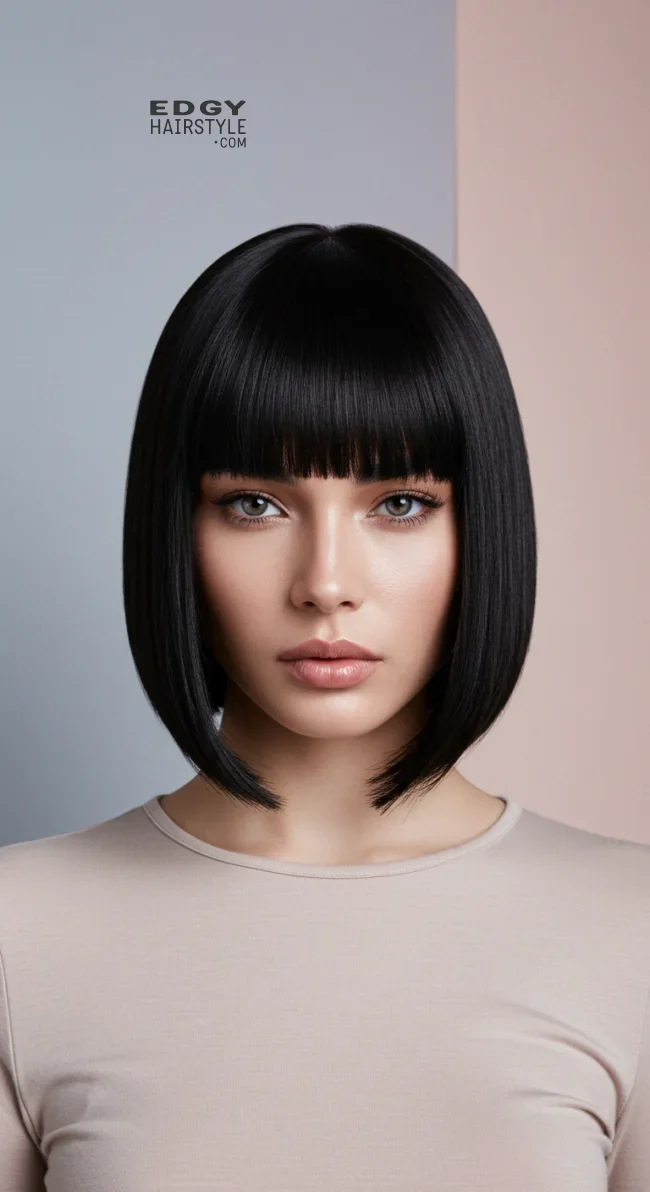7. Sleek Straight Hair with Blunt Bangs | 10 Jaw-Dropping Ideas Of Haircuts For Oval Faces With Bangs