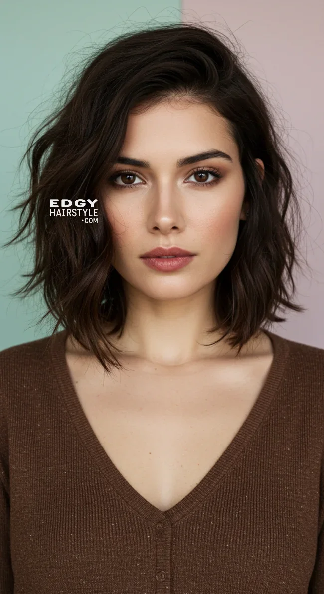 3. Choppy Lob with Side-Swept Bangs | 10 Jaw-Dropping Ideas Of Haircuts For Oval Faces With Bangs