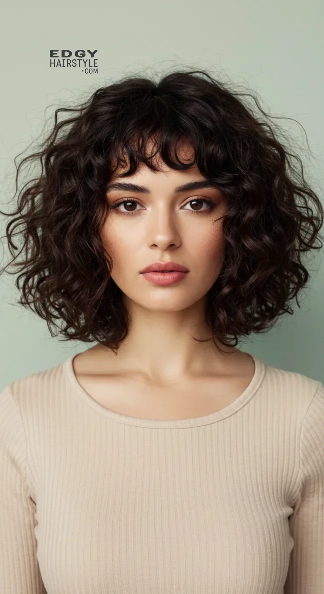 6. Curly Bob with Bangs | 10 Jaw-Dropping Ideas Of Haircuts For Oval Faces With Bangs