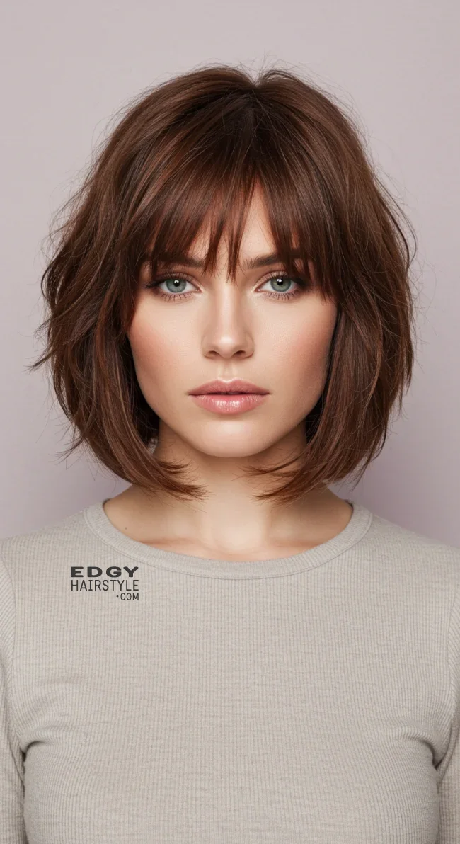 5. Layered Bob with Wispy Bangs | 10 Jaw-Dropping Ideas Of Haircuts For Oval Faces With Bangs