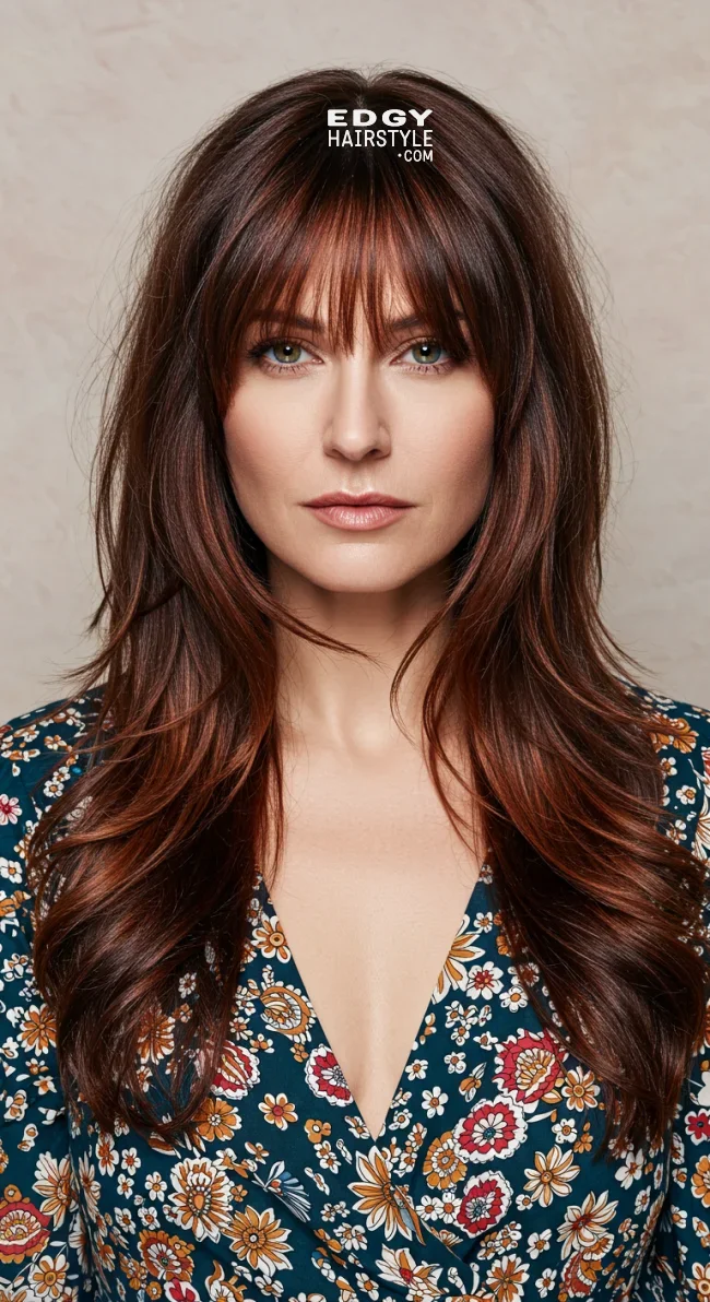 9. Wispy Curtain Bangs with a Long, Layered Cut | Astonishing Photos That Inspire You For Getting Bangs Over 40