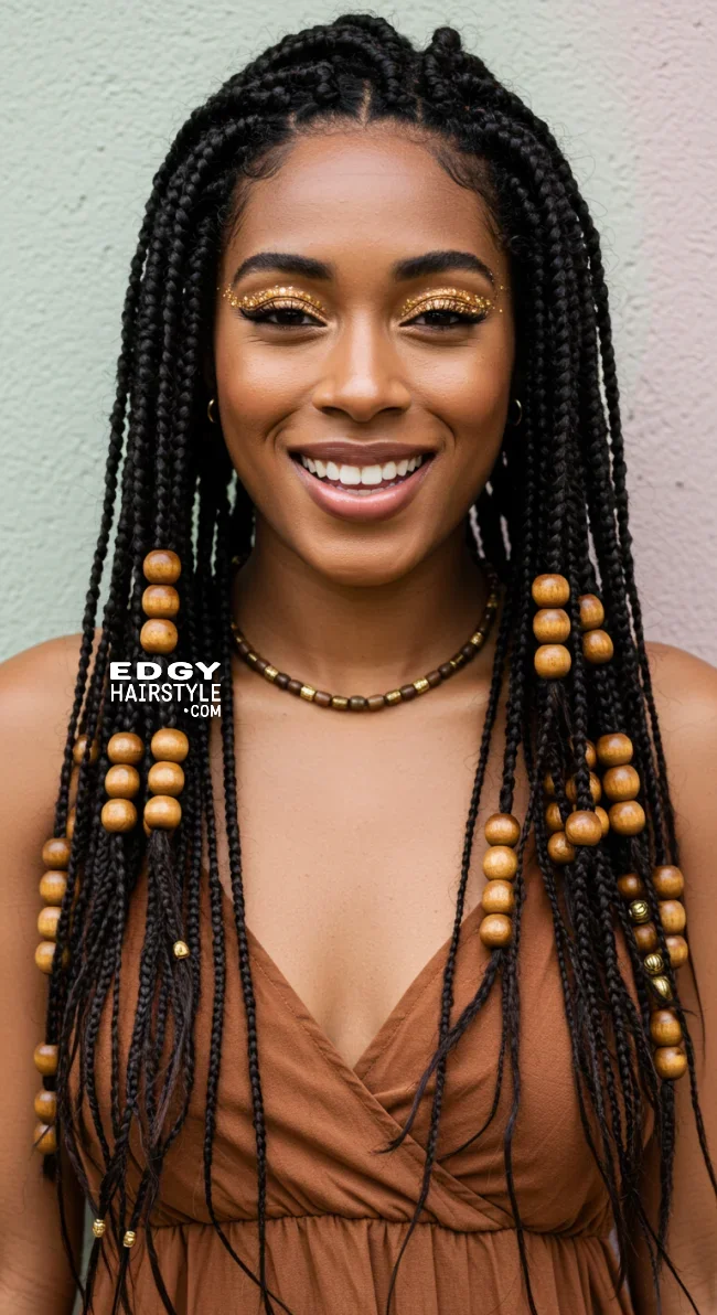 2. Chunky Box Braids with Beads | Box Braids Hairstyle: A Timeless Elegance In Modern Fashion
