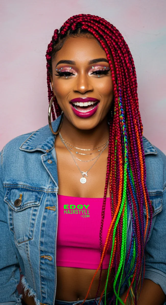 16. Vibrant Colors in Creative Box Braids | Box Braids Hairstyle: A Timeless Elegance In Modern Fashion
