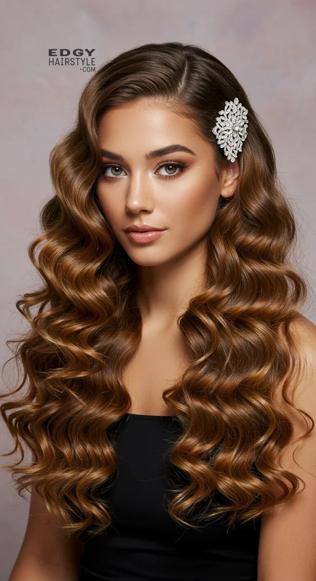 14. Voluminous Curls with Hair Accessories | Fantastic Prom And Wedding Ball Hairstyles