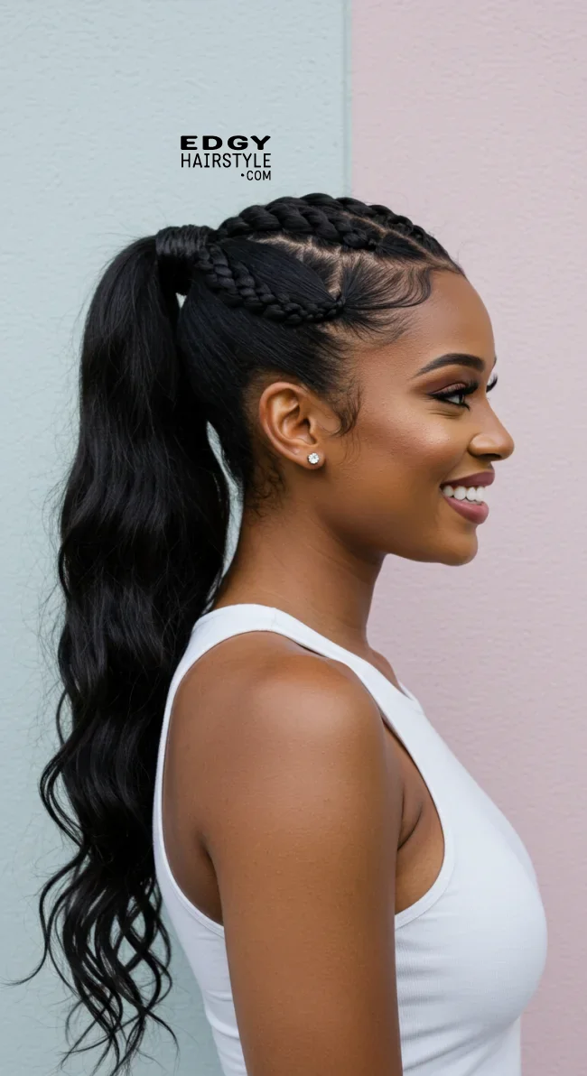 9. Braided Base Ponytail | Cute Ponytail Hairstyles For Black Girls: Embrace Your Natural Beauty
