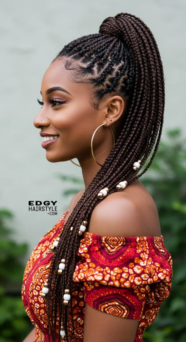 2. Braided Ponytail with Beads | Cute Ponytail Hairstyles For Black Girls: Embrace Your Natural Beauty