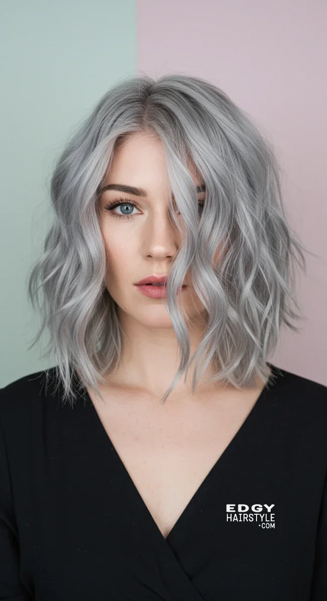 3. Wavy Gray Lob | Embrace The Elegance Of Short Gray Hairstyles - Chic And Timeless