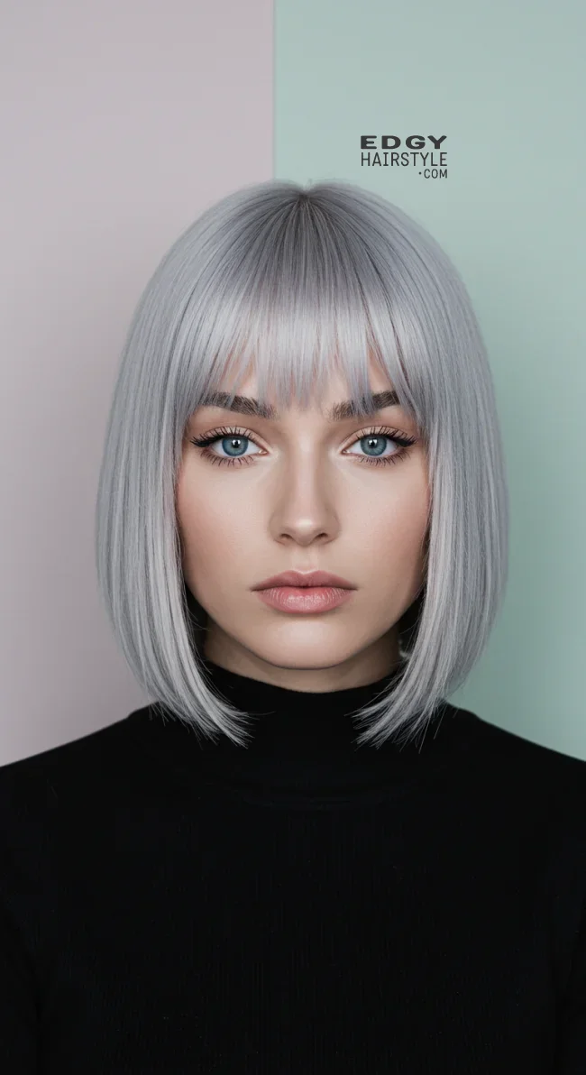 15. Classic Silver Bob with Blunt Bangs | Embrace The Elegance Of Short Gray Hairstyles - Chic And Timeless