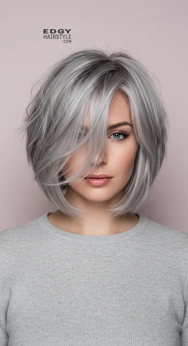 2. Silver Feathered Bob | Embrace The Elegance Of Short Gray Hairstyles - Chic And Timeless