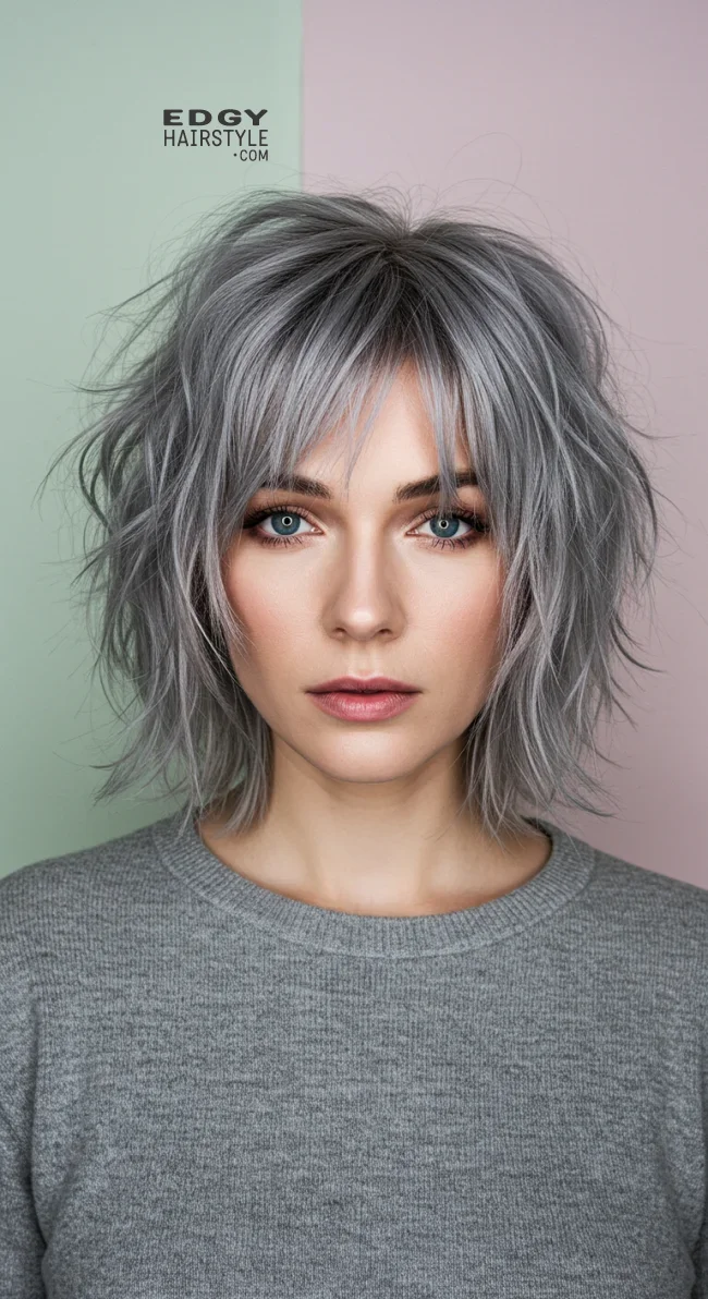 8. Shaggy Gray Bob with Bangs | Embrace The Elegance Of Short Gray Hairstyles - Chic And Timeless