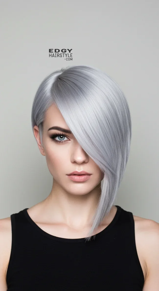 9. Icy Gray Asymmetrical Bob | Embrace The Elegance Of Short Gray Hairstyles - Chic And Timeless