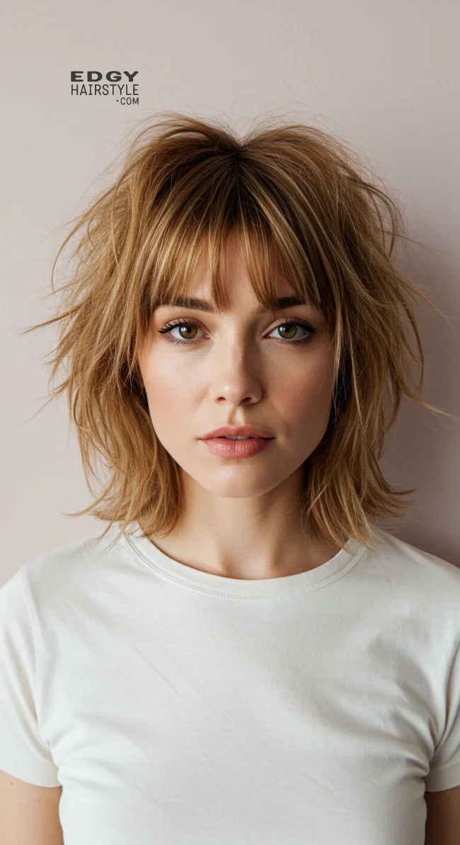 7. Tousled Medium-Length with Micro Bangs | 15 Low-Maintenance Medium-Length Hairstyles With Bangs
