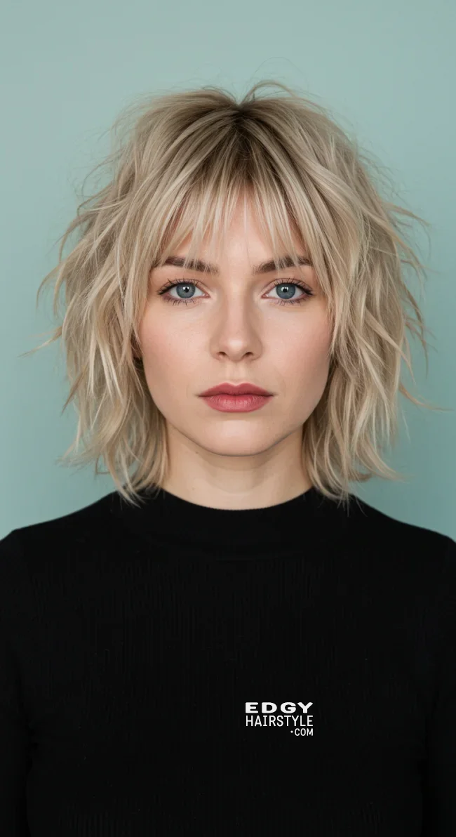 4. Choppy Medium Cut with Fringed Bangs | 15 Low-Maintenance Medium-Length Hairstyles With Bangs