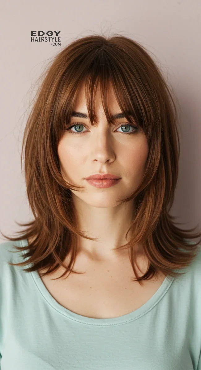 2. Soft Layered Cut with Wispy Bangs | 15 Low-Maintenance Medium-Length Hairstyles With Bangs