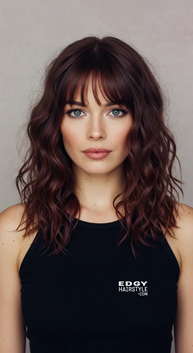 5. Wavy Medium Cut with Curtain Bangs | 15 Low-Maintenance Medium-Length Hairstyles With Bangs