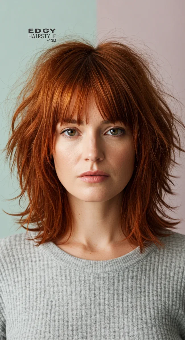 9. Shaggy Medium Cut with Layered Bangs | 15 Low-Maintenance Medium-Length Hairstyles With Bangs