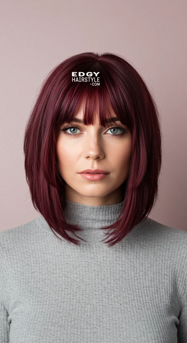 15. Elegant Layered Lob with Face-Framing Bangs | 15 Low-Maintenance Medium-Length Hairstyles With Bangs