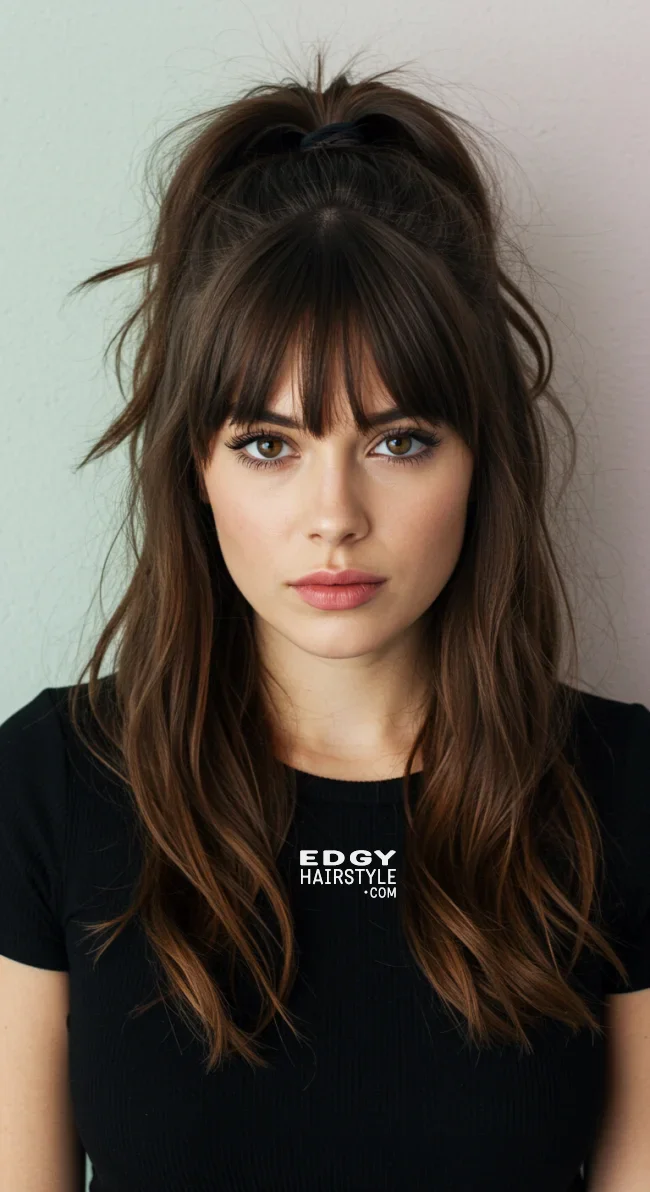 11. Half-Up, Half-Down with Blended Bangs | 15 Low-Maintenance Medium-Length Hairstyles With Bangs