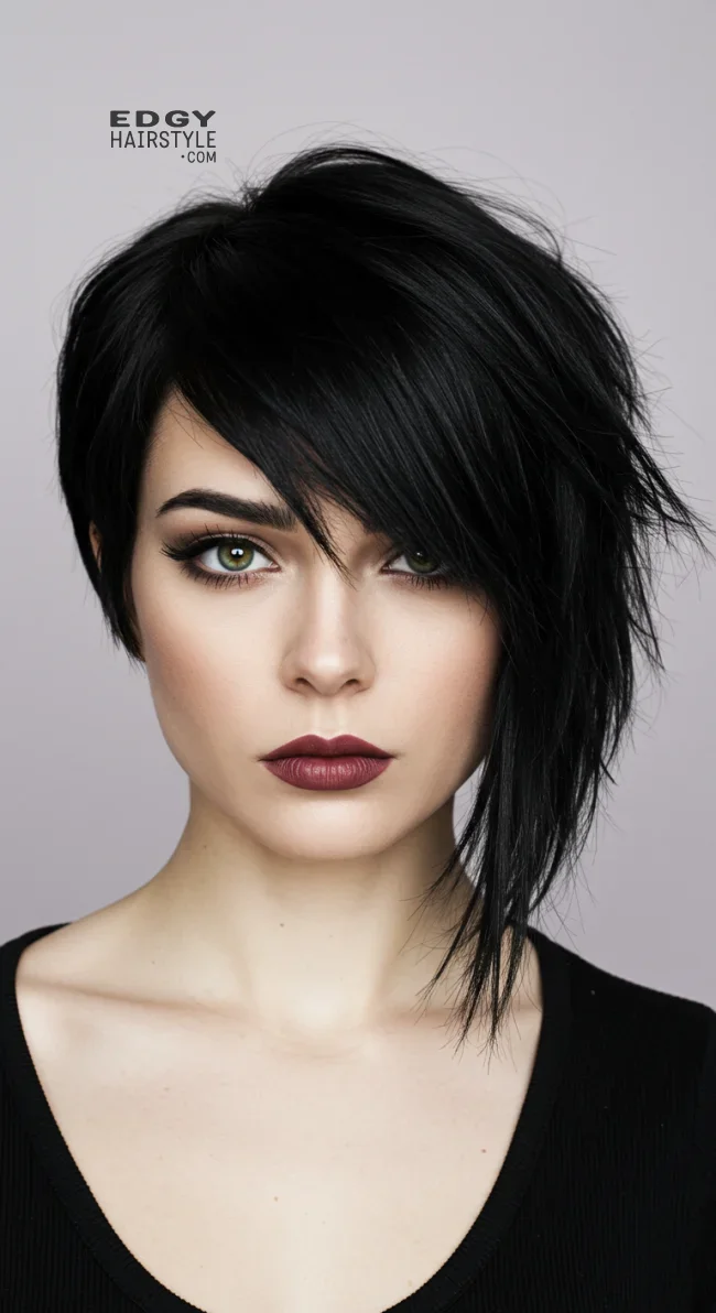 6. Asymmetrical Medium Cut with Angled Bangs | 15 Low-Maintenance Medium-Length Hairstyles With Bangs