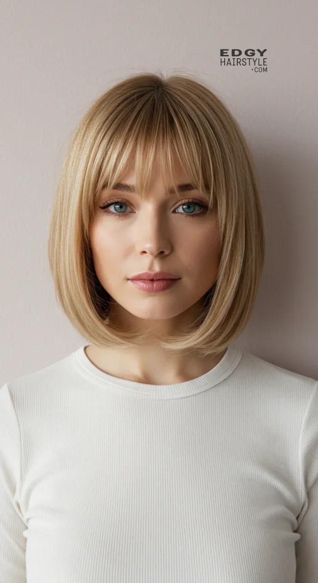 10. Shoulder-Length with Soft, Face-Framing Bangs | 15 Low-Maintenance Medium-Length Hairstyles With Bangs