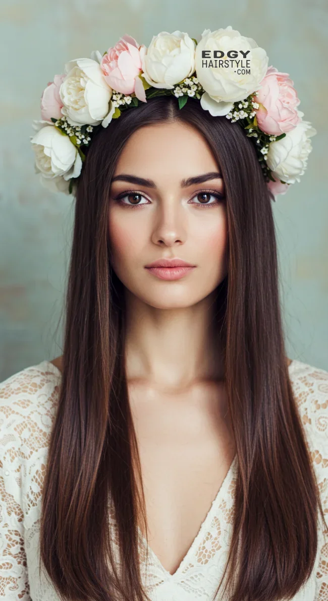 7. Simple Straight with Floral Crown | 10 Perfect Flower Girl Hairstyles For Your Big Day
