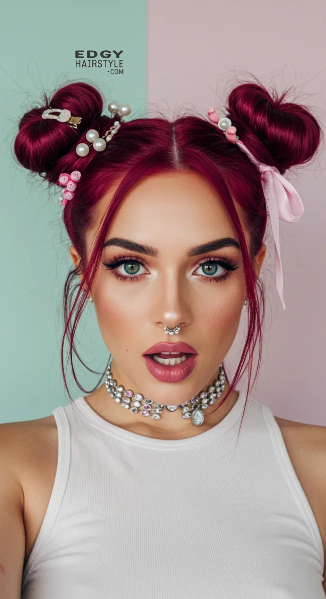 10. Space Buns with Accessories | Quick And Easy Space Buns Hairstyle Tutorial With Examples