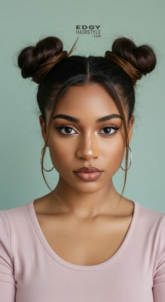 1. Classic Space Buns | Quick And Easy Space Buns Hairstyle Tutorial With Examples