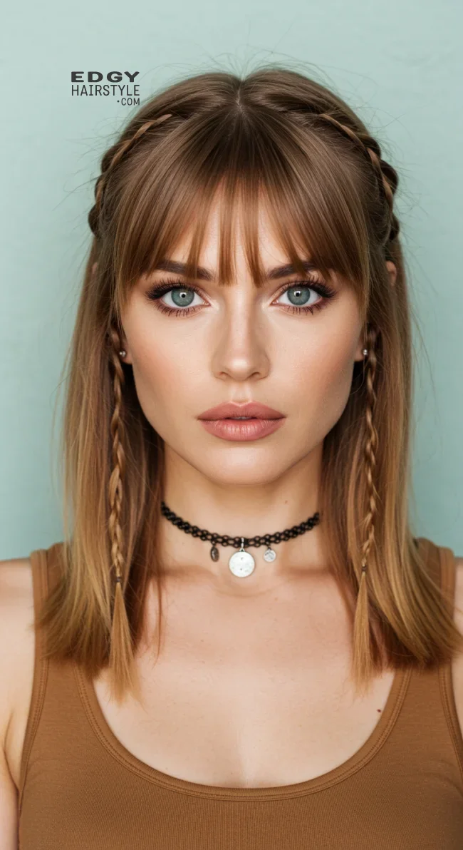 11. Baby Braids with Curtain Bangs | Baby Braids Will Be Everywhere In 2025