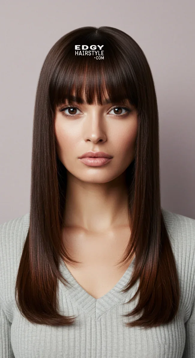8. Long Blunt Bangs | Chic Blunt Bangs: Stylish Trends And Timeless Elegance