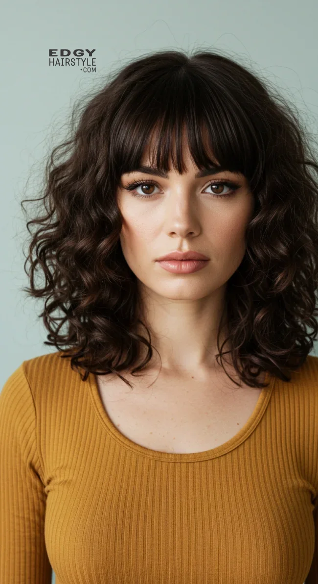 5. Curly Blunt Bangs | Chic Blunt Bangs: Stylish Trends And Timeless Elegance
