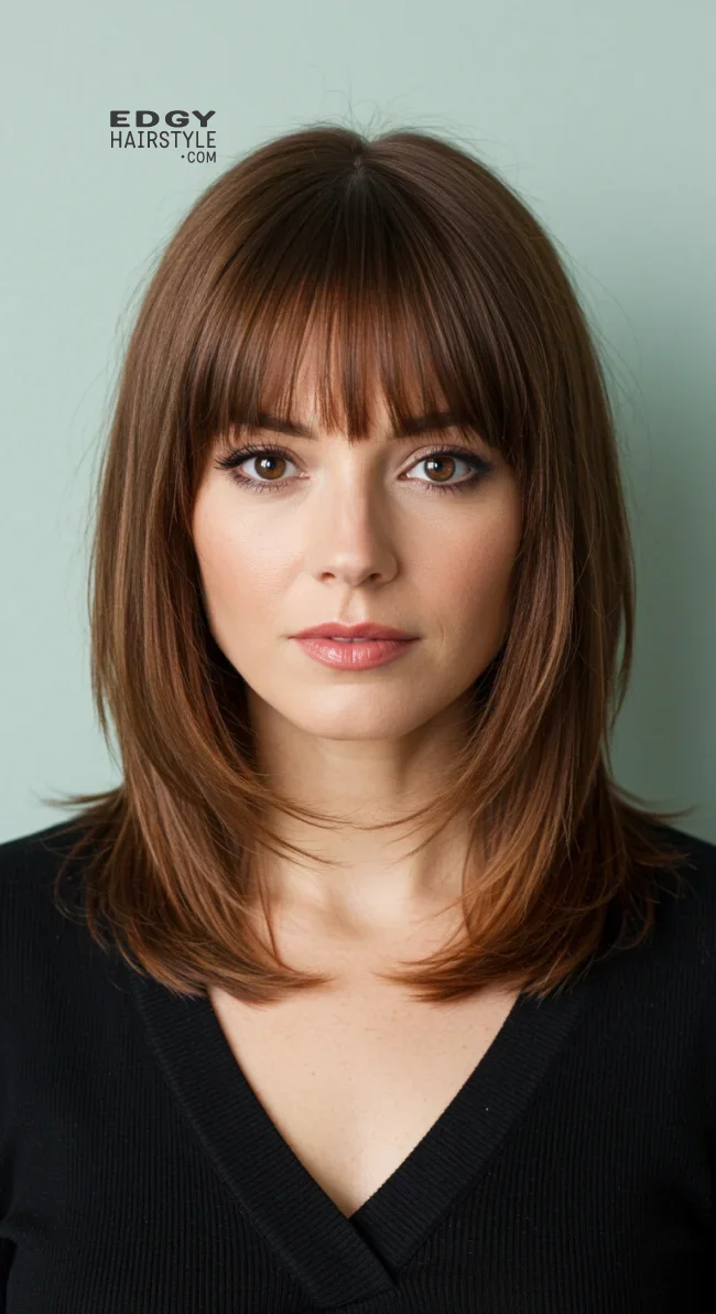 2. Layered Blunt Bangs | Chic Blunt Bangs: Stylish Trends And Timeless Elegance