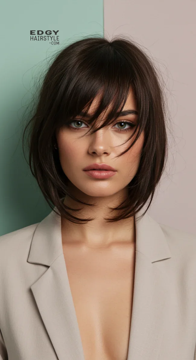 9. Side-Swept Blunt Bangs | Chic Blunt Bangs: Stylish Trends And Timeless Elegance