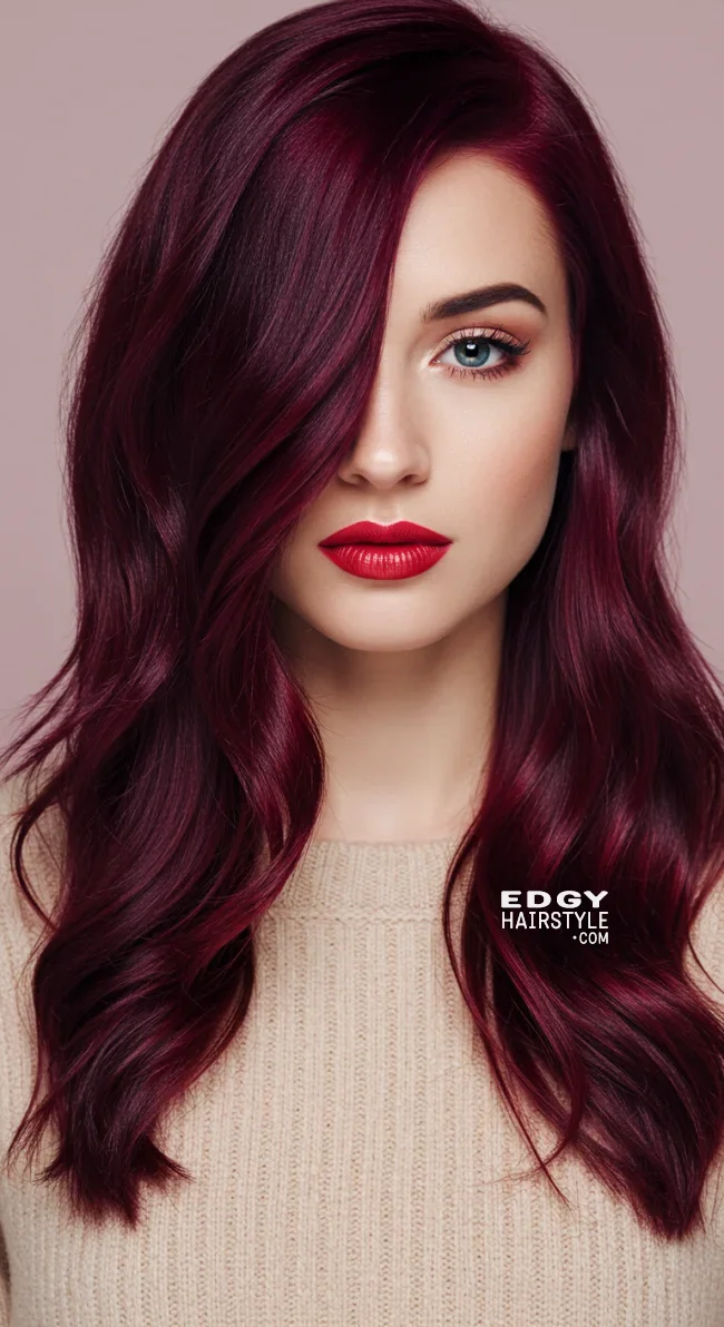 13. Dark Red Side Swept Hair | 15 Red Hair Looks To Warm Up Your Vibe This Winter