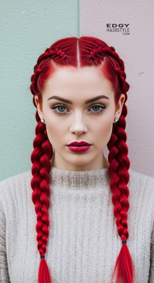 10. Vivid Scarlet Braids | 15 Red Hair Looks To Warm Up Your Vibe This Winter