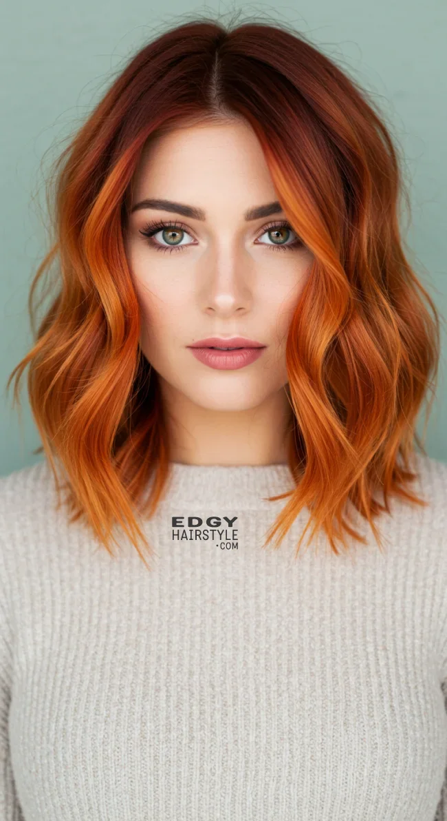 14. Sunset Copper Mid-Length Hair | 15 Captivating Copper Hair Shades For A Warm Winter Look