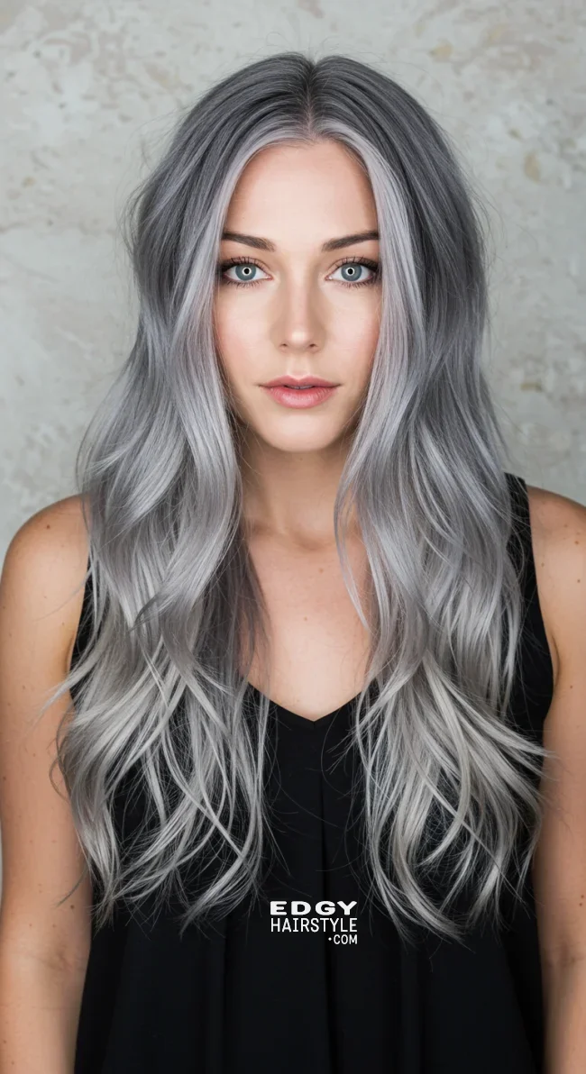 6. Long Grey Balayage | Grey Blending: A Chic And Ageless Way To Wear Your Hair